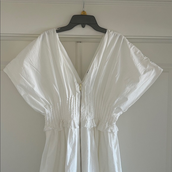 Anthropologie V-Neck Zip-Front Midi Dress White Cotton Dress Women’s Size M NEW - Picture 6 of 12